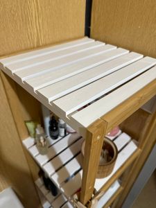 CASARIA® Badezimmer Regal Bambus Holz 3 Ablagen Belastbarkeit 30kg Küche Wohnzimmer Bad Diele Bücherregal Holzregal Badregal 80x33cm Schmal Braun-Weiß Kunden-Foto 1