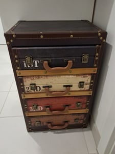 Komoda Kobolo Półka o wyglądzie walizki - Kolorowa - 5 przegródek - 42x30x94 cm - Półka stojąca Przechowywanie Wyposażenie Dekoracja Regał Półka Małe meble Szafka Zdjęcie produktu od klienta nr 1
