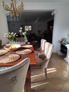 Flieks Esszimmerstuhl 6er Set, Küchenstuhl mit Massivholzbeinen und Zugring, Polsterstühle Essstuhl mit Samtbezug, Beige Kunden-Foto 4
