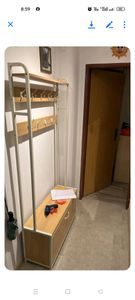 VASAGLE věšák s botníkem, věšák s lavicí, věšák na oblečení, botník, 9 háčků, horní police, do předsíně, ložnice, moderní design, dub-barevná-bílá HSR405 Fotografie od zákazníka č. 1