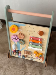 Laavir Activiteiten loopwagen - Houten Loopwagen voor Baby's - Montessori Activiteitenwagentje met Spelletjes en Klok - Mintblauw -Gecertificeerd - 1 Jaar+ Klantenfoto 1