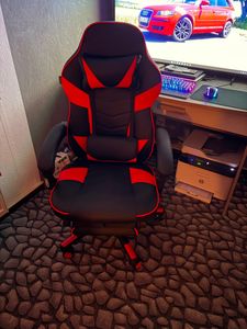 Puluomis Gaming Stuhl mit Fußstütze, Bürostuhl Chefsessel Schreibtischstuhl ergonomisch Sportsitz Gamingstuhl Höhenverstellbarer Drehstuhl Grau Kunden-Foto 2