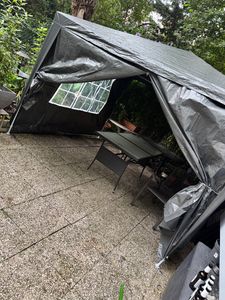 UISEBRT 3x3m Partyzelt Pavillon Wasserdicht Stabil Gartenpavillon Anti-UV mit Seitenteilen und großen Fenstern Gartenzelt Festzelt für Garten Party Anthrazit Kunden-Foto 1