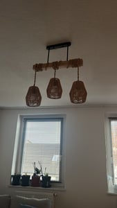 Pendelleuchte mit Rattan Lampenschirm E27 Fassung 3-flammige Hängelampe Höhenverstellbare Kronleuchter für Küche, Esstisch, Wohnzimmer Kunden-Foto 4
