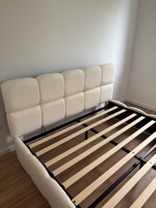 Flieks Hydraulisches Polsterbett 140x190cm mit Stauraum, Doppelbett Stauraumbett mit Lattenrost, Jugendbett Holzbett mit Kopfteil, Bouclé, Weiß Kunden-Foto 1