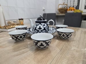Teeservice Pahta Gül 7 Teilig 1 Teekanne 0,9 L + 6 Schalen Pialas weiß-blau Pachta Gul Porzellan Kunden-Foto 1