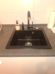 MIT ARMATUR - Rein Schwarz LINDBERGH® Antibakterielle Granit Spüle "COL44" + "1-Galo" Einbauspüle Küchenspüle Spülbecken Kunden-Foto 1