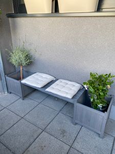 Gartenbank mit 2 Blumenkästen Garten Bank 2in1 Blumenkasten Holzbank weiß Kunden-Foto 2