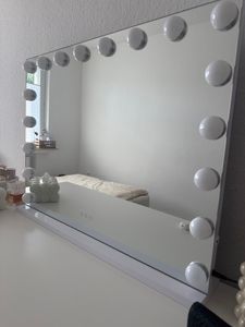 Miroir de maquillage Puluomis Hollywood, 15 LED, 58x45 cm, 3 couleurs, réglage de l'intensité lumineuse, miroir de maquillage éclairé, USB, Type-C, grossissement 10x, miroir mural blanc Photo du client 4