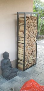 Kaminholzregal Täby Brennholzregal innen außen Metall 60 x 25 x 150 cm Holzunterstand Stapelhilfe für Feuerholz Holzlager Kaminholzständer Schwarz Kunden-Foto 18