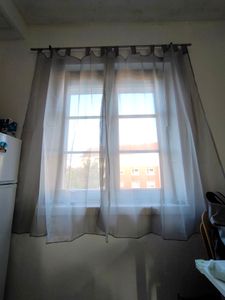2er-Pack Gardinen Transparent Vorhang Set Wohnzimmer Voile Schlaufenschal mit Bleibandabschluß HxB  245x140 cm Weiß 61000CN Kunden-Foto 1