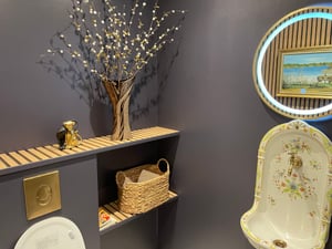 SensaHome Runder LED-Badezimmerspiegel – Dimmbare Wandspiegel mit Beleuchtung – Metallrahmen – 2700K/4500K/6400K – 80 cm – Gold Kunden-Foto 1