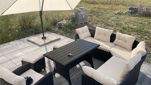 Salon de Jardin en polyrotin Anthracite 6 Personnes Mobilier de Jardin avec Coussins Meuble Extérieur Mobilier de Terrasse Patio Photo du client 1