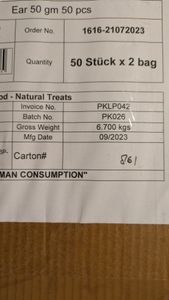 100 oreilles de bœuf Lyra Pet®, d'environ 5 kg chacune, dans un conteneur de 30 L Photo du client 1