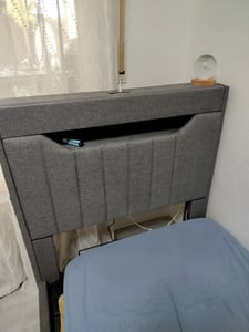 Flieks Polsterbett 140x200cm mit Ladefunktion (USB & Type-C), Doppelbett Jugendbett mit Led, Stauraumbett Boxspringbett mit Stauraum, Leinen, Grau Kunden-Foto 4