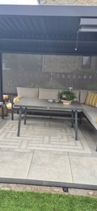 Garden Impressions Corsica Lounge-Dining Set - 4-teilig - rechts - carbon black- desert sand - grau slate look glas Kunden-Foto 8