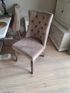 Flieks Esszimmerstuhl 6er Set, Küchenstühle mit Hoher Rückenlehne und Massivholzbeine, Samt Wohnzimmerstuhl Essstuhl Polsterstuhl Esstischstuhl, Beige Kunden-Foto 3