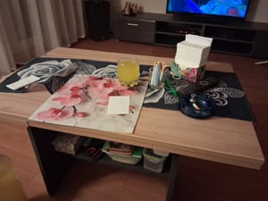 Couchtisch mit Funktionen Marcel - Nachbildung Artisan Eiche - Wangengestell/Ablage Anthrazit-ausziehbar & höhenverstellbar 90-142x60x47-57cm Kunden-Foto 1