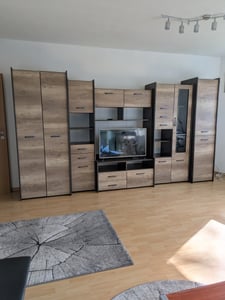 Wohnwand Anbauwand Schrankwand TV-Lowboard Sideboard Mokka (Eiche Cantenbury/Eiche Country Grey) Kunden-Foto 1