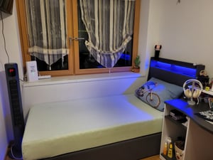 Flieks Polsterbett 180x200cm mit USB, Jugendbett Doppelbett mit Lattenrost und Stauraum, Stauraumbett mit LED, Leinen, Grau Kunden-Foto 13