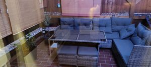 Juskys Polyrattan Lounge Manacor - Sofa, Tisch, Hocker & Kissen inkl. Abdeckung - Grau-meliert & Grau Kunden-Foto 12