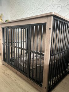 Feandrea Hundekäfig Möbel, Hundebox, moderne Hundehütte indoor für Hunde bis zu 32 kg, hochbelastbar, geschlossener Boden, 2 Türen, greige Kunden-Foto 2