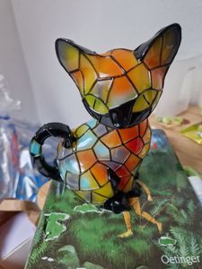 Katzen Lampe, Katzenlampe Mosaik, Nachttischlampe, USB Nachtlicht Katze mehrfarbig, vintage buntglas lampe, Bedside lamp, Schlafzimmer Deko Geschenk Kunden-Foto 5