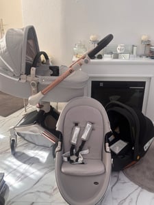 Hot Mom 360 Drehbar Kinderwagen 2in1 Kombikinderwagen mit 360° Drehfunktion in Grau, F023 inkl. Babywanne/Sportwagen/Gummireifen/PU Leader Sitz, 2025 Kunden-Foto 1