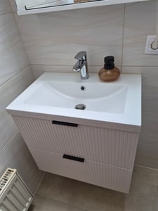 Waschtisch mit Unterschrank 80cm RIVA Badmöbel Set Weiß Keramik Waschbecken mit Unterschrank MDF Softclose Kunden-Foto 1