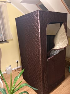 COSTWAY Tragbare Dampfsauna für Zuhause, Ganzkörpersaunabox mit 3-Liter-Dampfgenerator, leichtes Saunazelt für 1 Person, 91*91*183 cm Kaffee Kunden-Foto 1