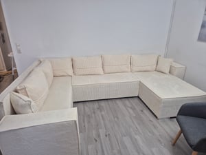 Zestaw wypoczynkowy STYLO w kształcie litery U – narożnik z tkaniny Cord Poso z funkcją spania i pojemnikiem na pościel – 315 cm Zdjęcie produktu od klienta nr 1