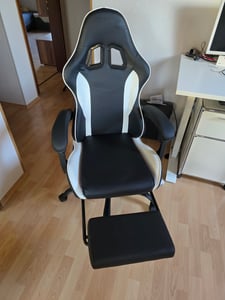Delman Bürostuhl Gaming Stuhl Massage Gaming Sessel Ergonomischer mit Fußstütze Kopfstütze Massage-Lendenkissen Gaming Chair Drehsessel 02-0042 Grau Kunden-Foto 2