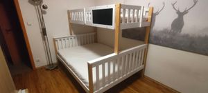 Flieks Etagenbett mit Rausfallschutz, Hochbett mit Treppe, Kinderbett mit Schubladen und Tafel, Massivholzbett Stockbett 90x200cm / 140x200cm, Weiß Kunden-Foto 1