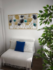 tableau mural 3D "Ginkgo" en métal doré, anthracite, turquoise, 125x60 cm, décoration murale, ornement mural Photo du client 3