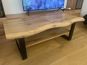 Couchtisch Gerd mit Baumkantenoptik-Nachbildung Wildeiche Grau- Metall X-Gestell-großer Ablage-110x60cm Kunden-Foto 1