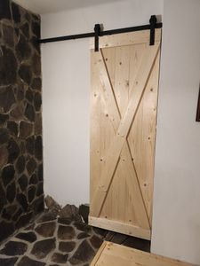 SWANEW Schiebetürsystem Schiebetürbeschlag Set Schiebetür Holzschiebetür—Stripes—363cm Kunden-Foto 2