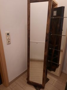 COSTWAY Schmuckschrank, Spiegelschrank mit Ganzkörperspiegel & eingebauter Make-up-Spiegel, 360° drehbar, abschließbar, Schmuck-Organizer Schwarz Kunden-Foto 3
