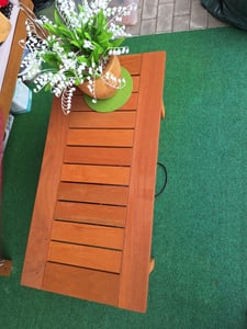 COSTWAY Table basse en bois, table d'appoint d'extérieur résistante aux intempéries, table de jardin, table rectangulaire en bois, table de balcon, table basse, 90 x 45,5 x 43,5 cm, naturel Photo du client 2