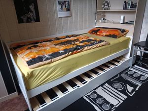 Homestyle4u Ausziehbett 90x200 Kinderbett Weiß Holzbett mit Lattenrost Tagesbett ausziehbar Kunden-Foto 2