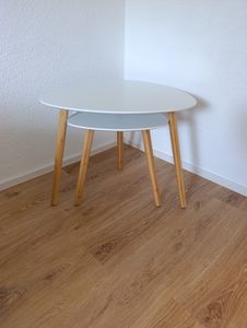 Floordirekt Couchtisch 2er Set Oregon, Beistelltisch weiß, Bambus & MDF Wohnzimmertisch modern, platzsparender, kleiner weißer Tisch Wohnzimmer Kunden-Foto 1