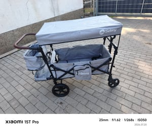 Sekey Bollerwagen Faltbar mit Dach Kinder Bollerwagen mit XXL-Rädern (24/20 cm), mit Zieh-/Schiebegriff, Grau Kunden-Foto 3