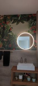 EMKE LED Badspiegel Rund 80 cm Durchmesser LED Spiegel Badezimmerspiegel mit Beleuchtung 3 Lichtfarbe 3000-6500K Kaltweiß Neutral Warmweiß Dimmbar Lichtspiegel mit Touchschalter IP44 Energiesparend (Schwarz Design) Kunden-Foto 1