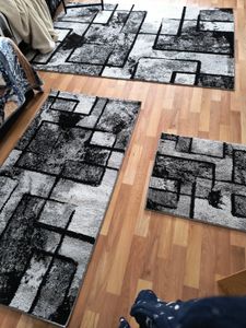 TT Home Teppich Wohnzimmer Modern Abstrakte Kunst Grau Schwarz Anthrazit Größe 200x290 cm Kunden-Foto 2