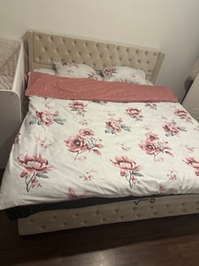 Flieks Polsterbett 160x200cm mit Lattenrost, Hydraulisches Boxspringbett mit Bettkasten und Stauraum, Samt Doppelbett Stauraumbett Funktionsbett, Beige Kunden-Foto 1