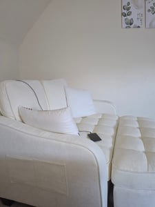 MODFU Divano letto multifunzionale con sgabello portaoggetti, divano relax con gambe in plastica antiscivolo, Beige Foto del cliente 4
