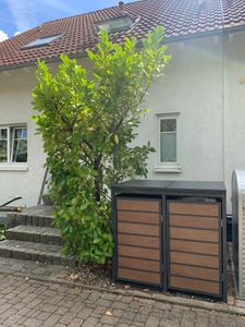 Mülltonnenbox Müllbox Mülltonnenverkleidung 2 Türen Anthrazit mit Holzdekor Box Kunden-Foto 11