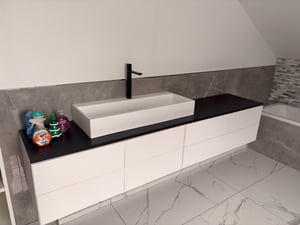 Mai & Mai Waschbecken Aufsatzwaschbecken Hängewaschbecken aus Mineralguss 80x40x14cm in Weiß matt mit Armaturloch Col6028 Kunden-Foto 1