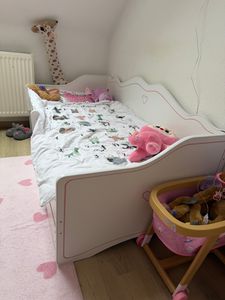 Detská posteľ pre dievčatá 80x180 s matracom, ochrannou mrežou a zásuvkou | Detská pohovka Princess, rozkladacia, ružová a biela Fotografia od zákazníka č. 1