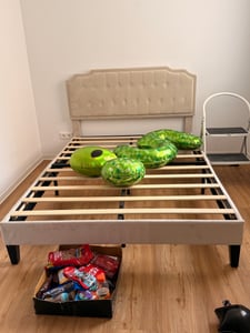 Yaheetech Polsterbett mit höhenverstellbarem Kopfteil Doppelbett 140×200cm Stoffbett Jugendbett Gepolstertes Bett Bettrahmen mit Lattenrost Hellgrau Kunden-Foto 3