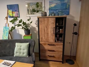 trendteam Wohnen Enna Stauraumvitrine halbhoch, Mango Nachbildung/Schwarz, B/H/T ca. 87/155/45 cm Kunden-Foto 1